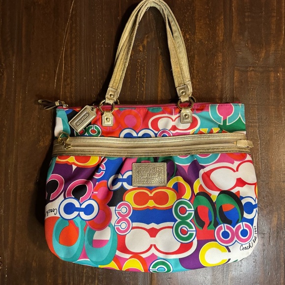 VTG Coach Poppy Vibrant MultiColored Graffiti Graphic Shoulder Bag - Picture 2 of 16